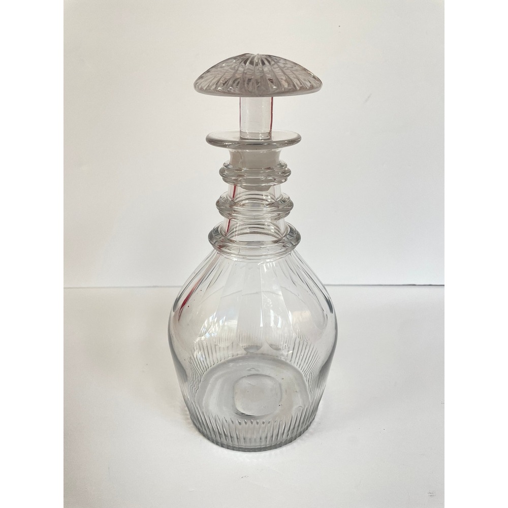 Anglo Irish Lead Glass‎ Decanter Three Neck Rings Mushroom Stopper, Circa 1800's